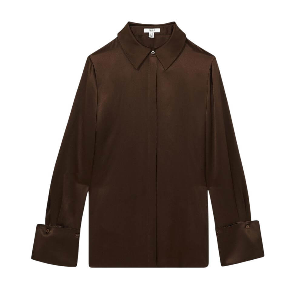REISS Hailey Silk Double-Cuff Button-Through Shirt
